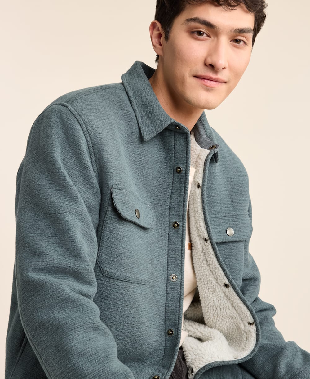 ALTERNATE VIEW OF MEN'S DOUBLESOFT SHERPA-LINED SHIRT JACKET IN SEA GREEN image number 4