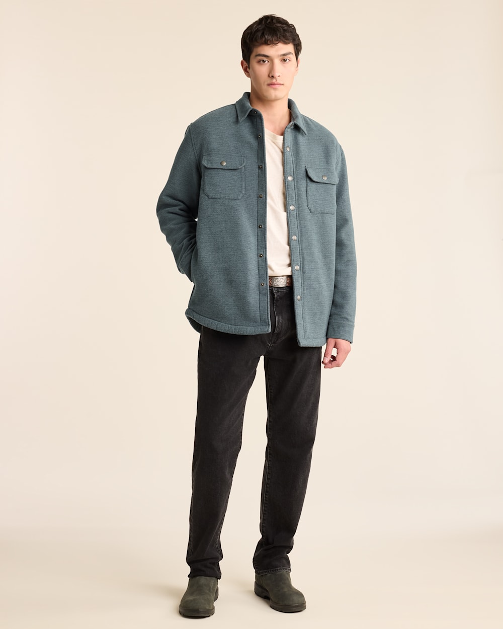 ALTERNATE VIEW OF MEN'S DOUBLESOFT SHERPA-LINED SHIRT JACKET IN SEA GREEN image number 5