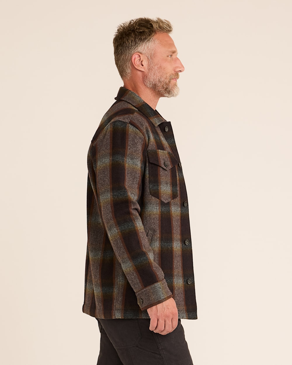 ALTERNATE VIEW OF MEN�S PLAID WOOL LAWSON COAT IN BROWN/GREY MIX image number 2