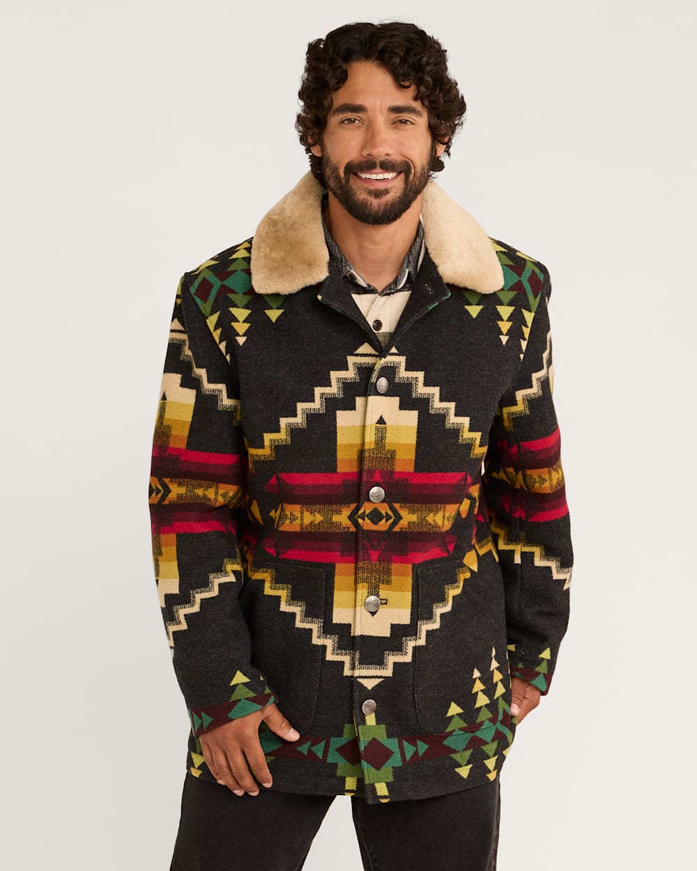 MEN'S BROWNSVILLE SHEARLING COLLAR COAT IN OXFORD FOUR CORNERS image number 1