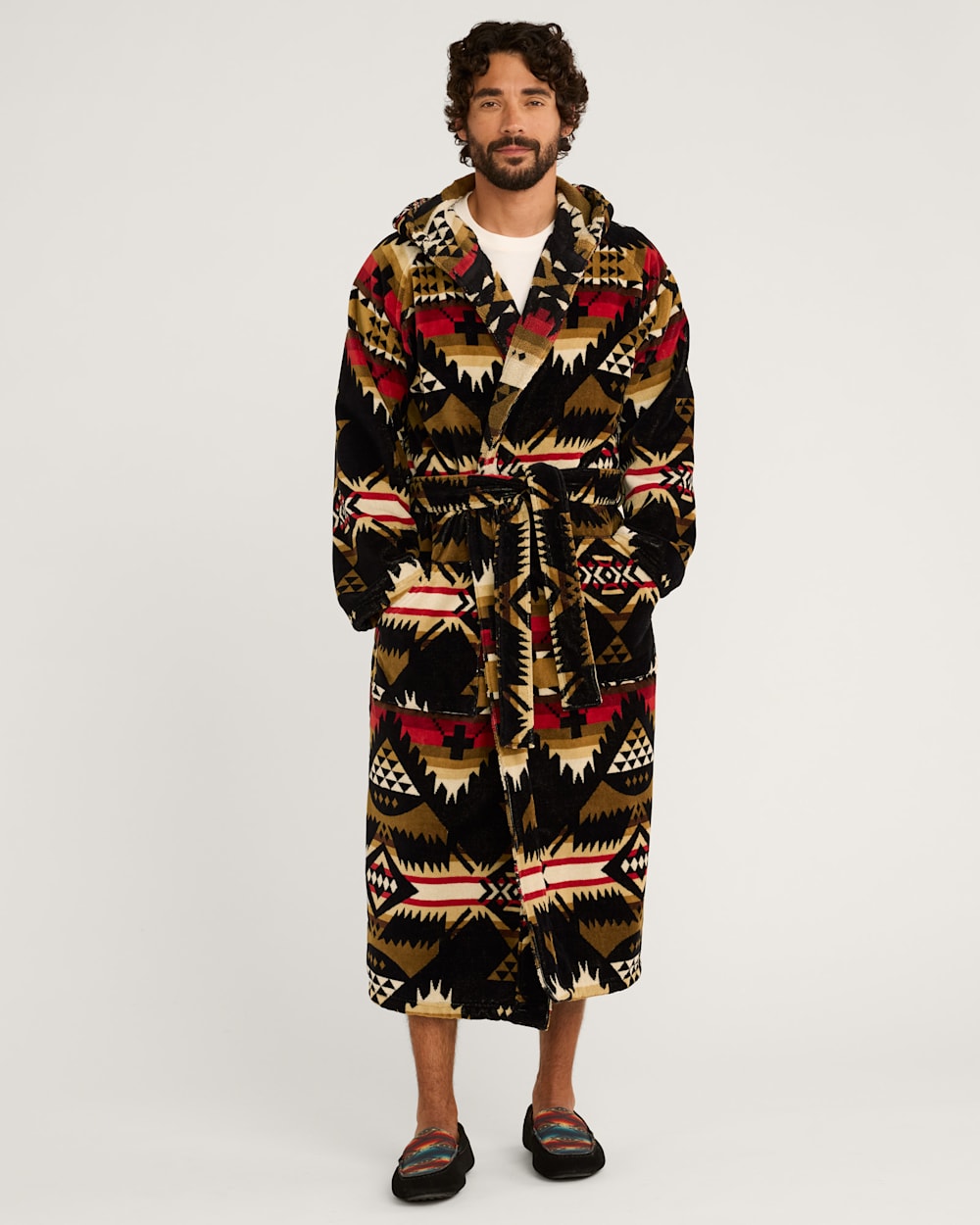 ALTERNATE VIEW OF UNISEX NEHALEM COTTON TERRY VELOUR ROBE IN BLACK/RED image number 2