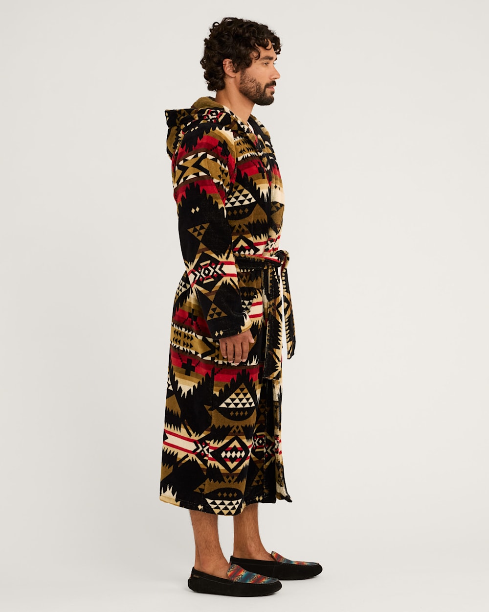 ALTERNATE VIEW OF UNISEX NEHALEM COTTON TERRY VELOUR ROBE IN BLACK/RED image number 3
