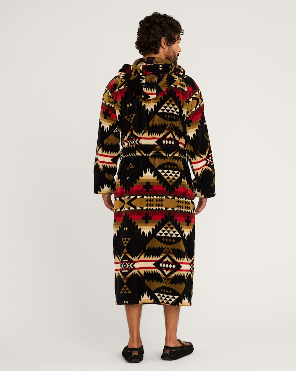 ALTERNATE VIEW OF UNISEX NEHALEM COTTON TERRY VELOUR ROBE IN BLACK/RED image number 4