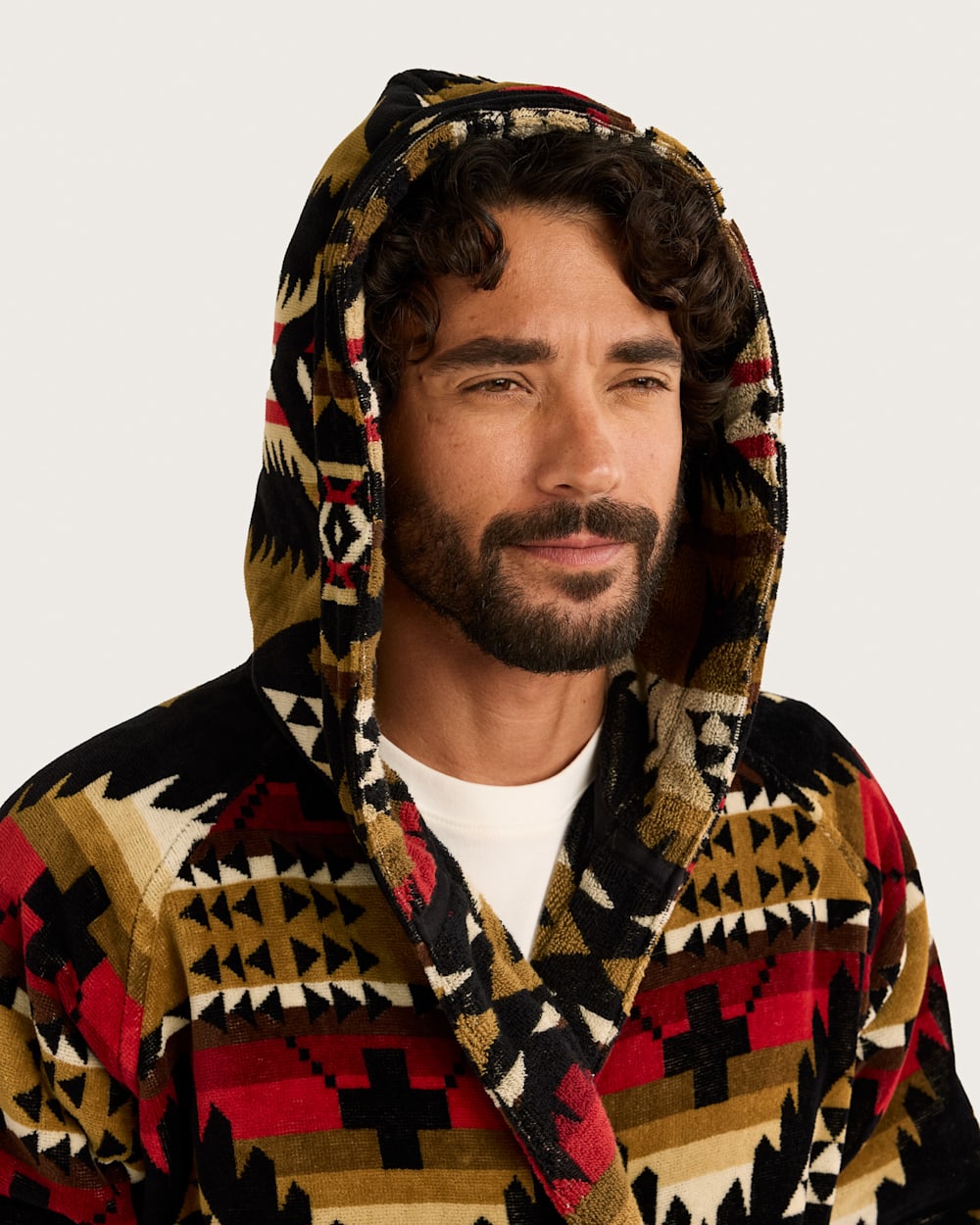 ALTERNATE VIEW OF UNISEX NEHALEM COTTON TERRY VELOUR ROBE IN BLACK/RED image number 6