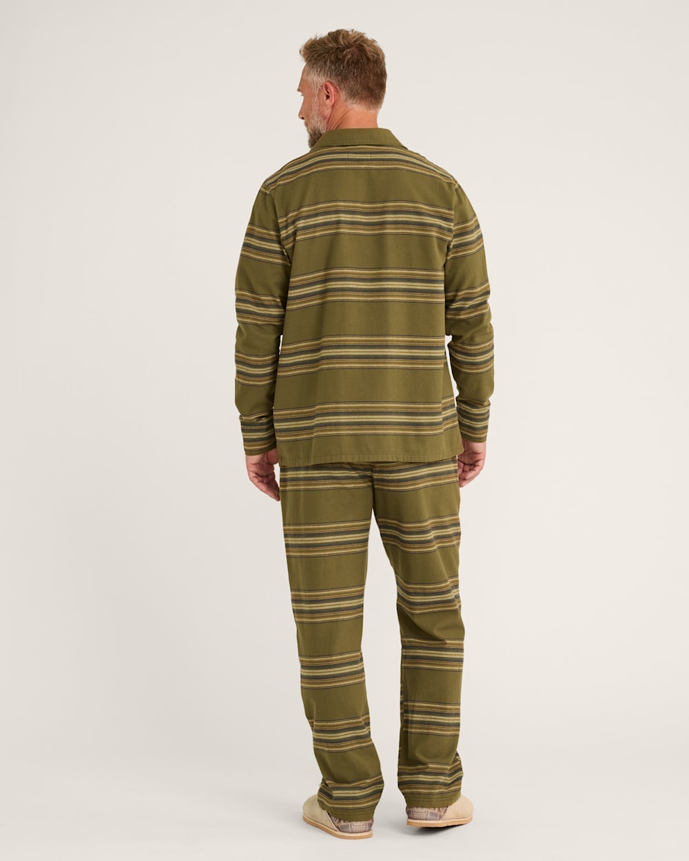 ALTERNATE VIEW OF MEN'S YAKIMA STRIPE FLANNEL PAJAMA SET IN OLIVE OMBRE image number 3