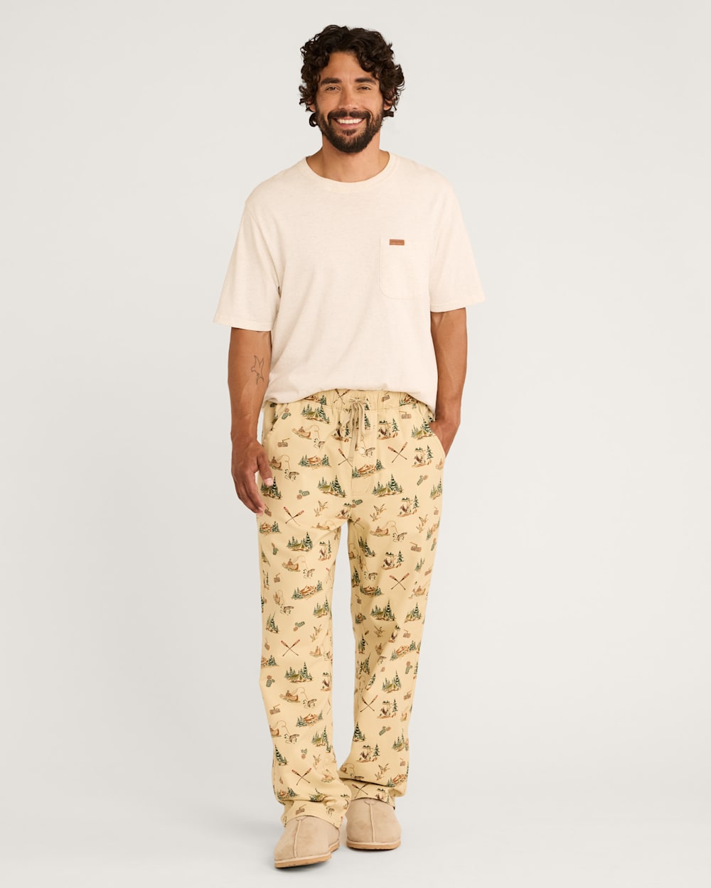 MEN'S CAMP PRINT FLANNEL PAJAMA PANTS IN TAN MULTI image number 1