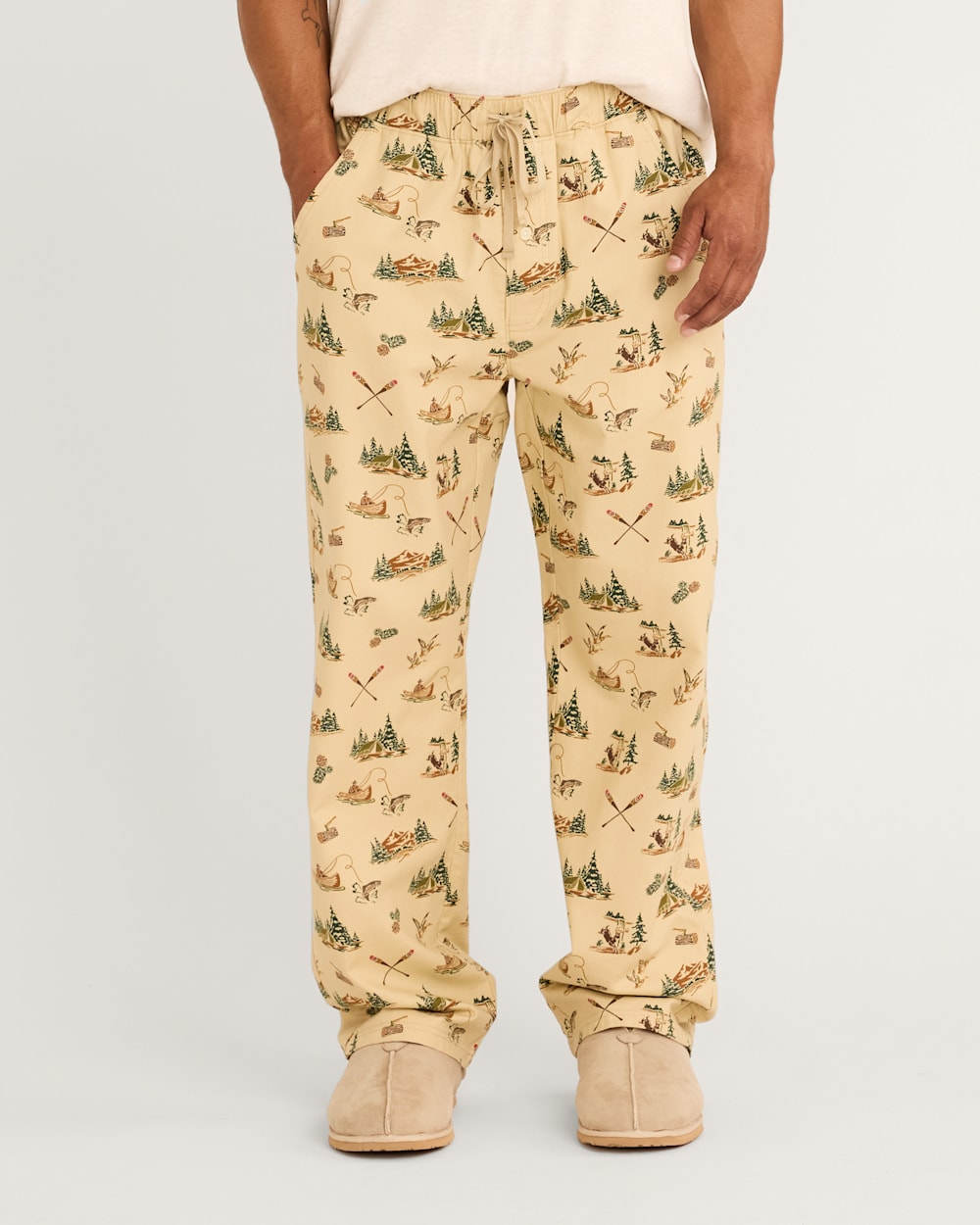 ALTERNATE VIEW OF MEN'S CAMP PRINT FLANNEL PAJAMA PANTS IN TAN MULTI image number 2
