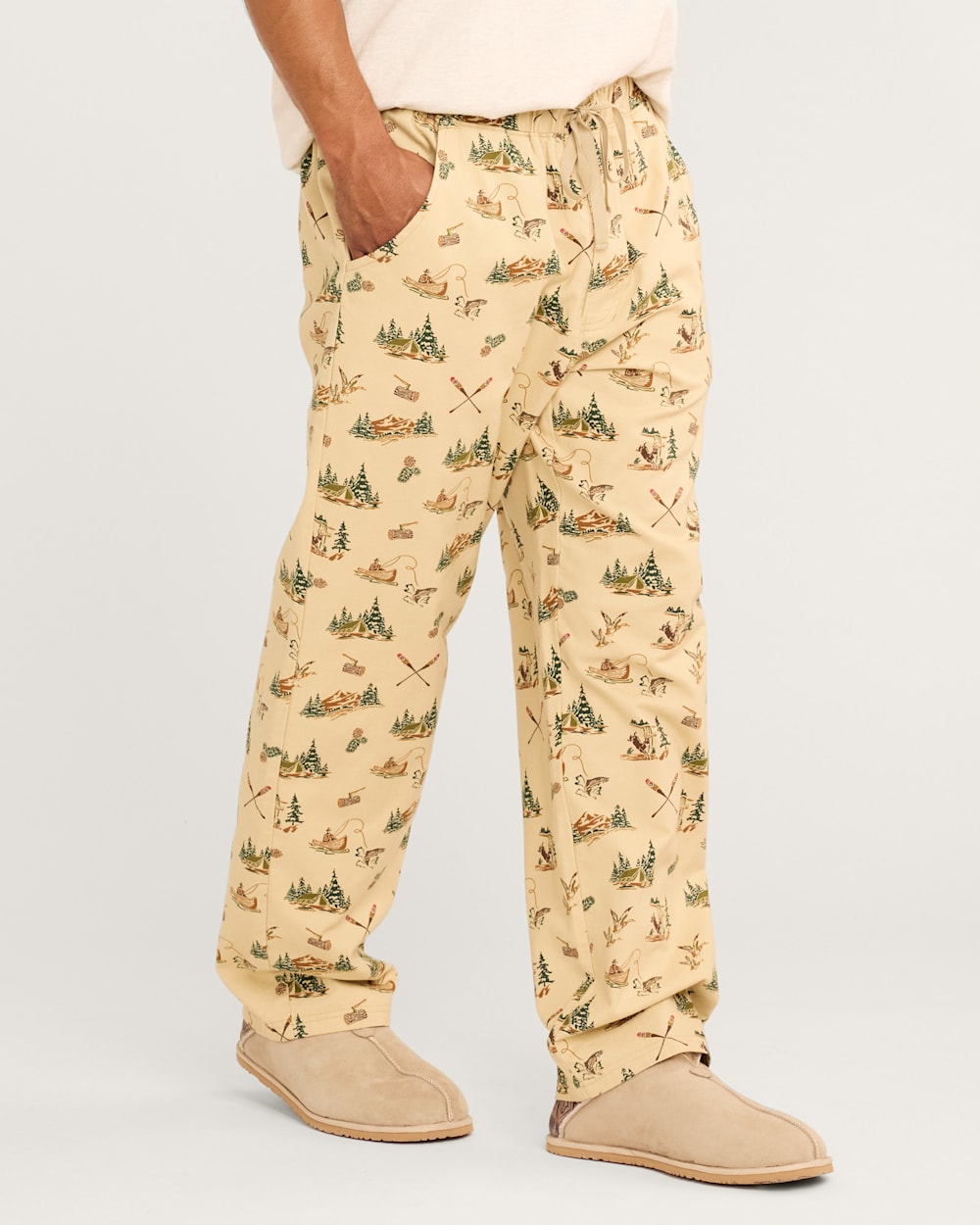 ALTERNATE VIEW OF MEN'S CAMP PRINT FLANNEL PAJAMA PANTS IN TAN MULTI image number 3