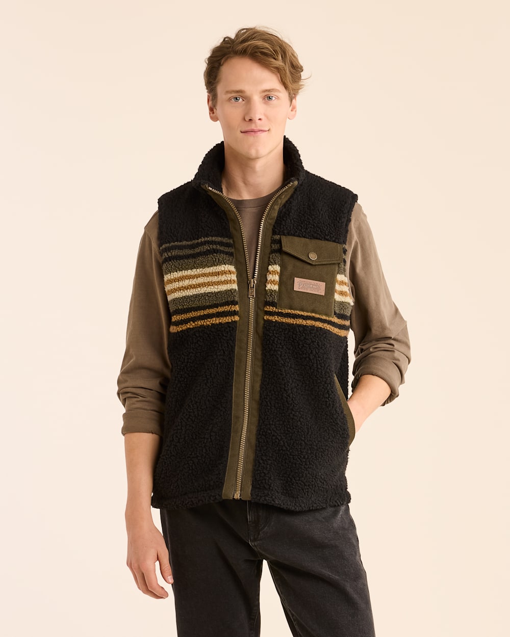 Shop Men s Stripe Ridgeline Berber Fleece Vest Pendleton