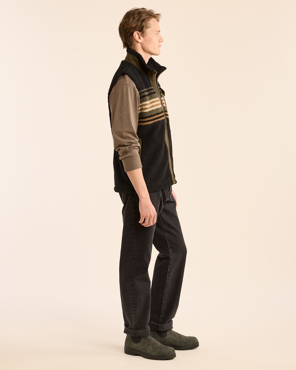 ALTERNATE VIEW OF MEN'S RIDGELINE BERBER FLEECE VEST IN OLIVE/BRONZE image number 2