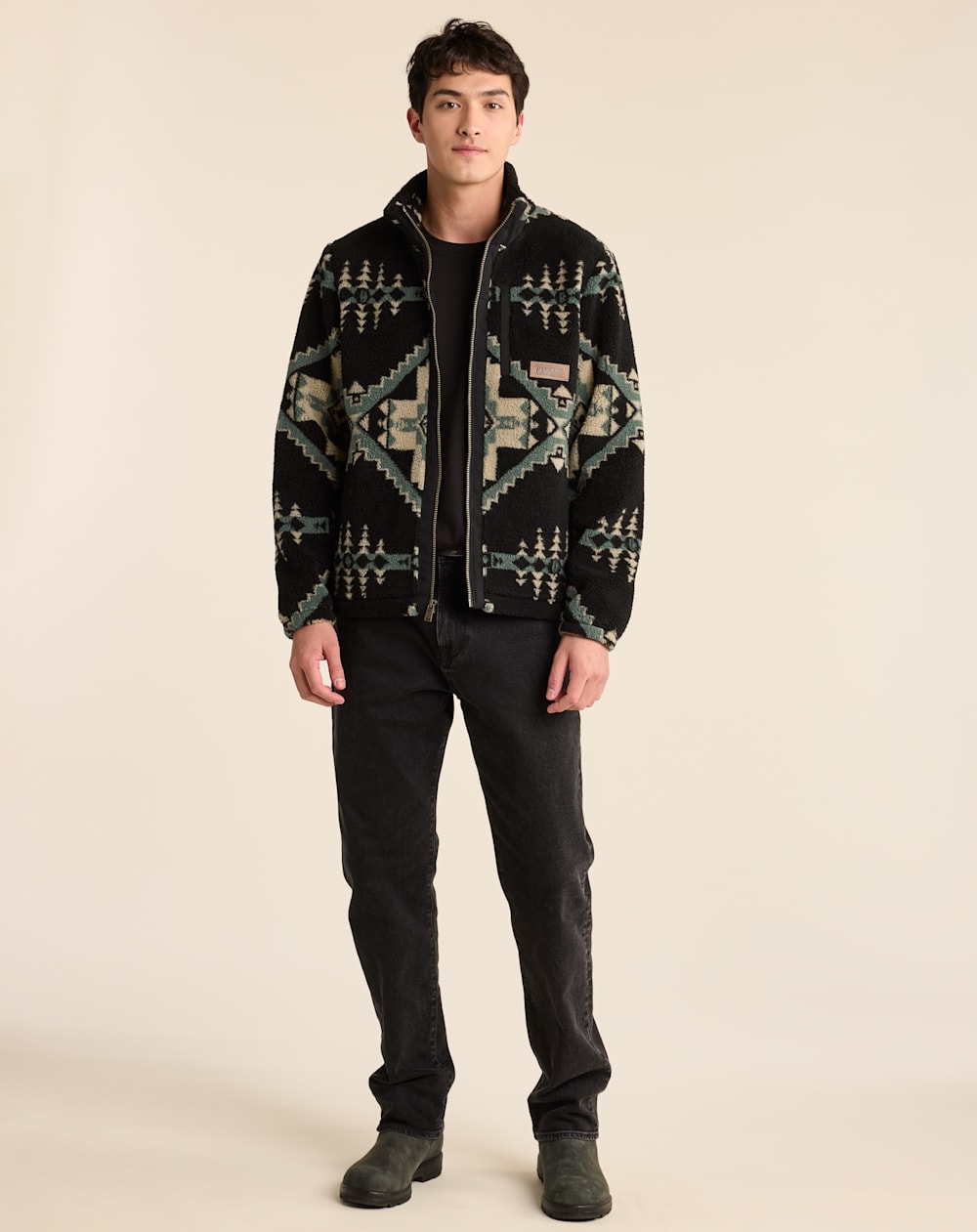 ALTERNATE VIEW OF MEN'S TAHUYA BERBER FLEECE JACKET IN HUNTER/BLACK FOUR CORNERS image number 6