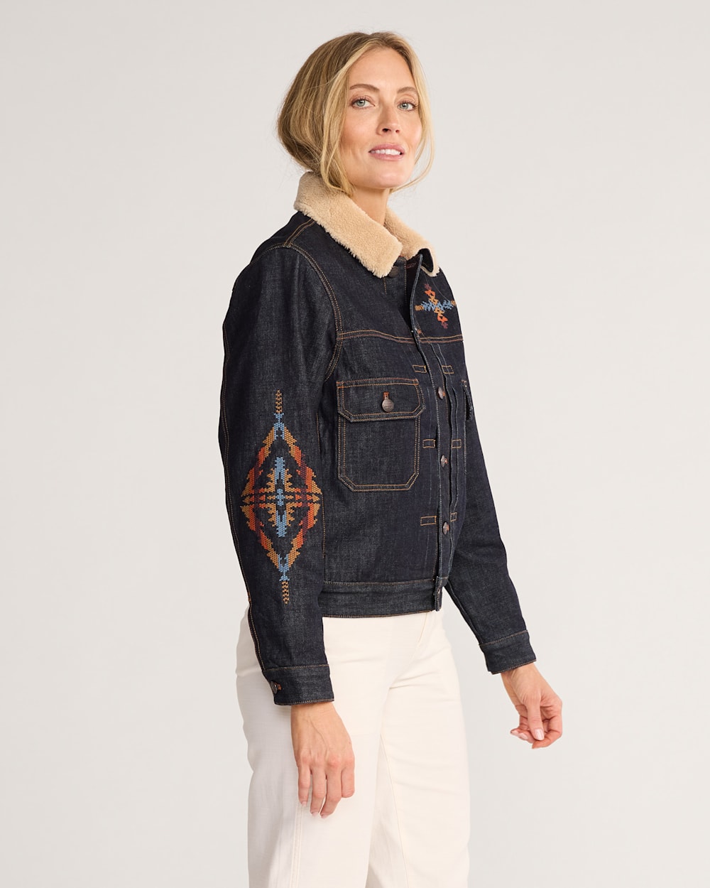 ALTERNATE VIEW OF UNISEX PENDLETON UK EMBROIDERED DENIM JACKET IN INDIGO image number 3