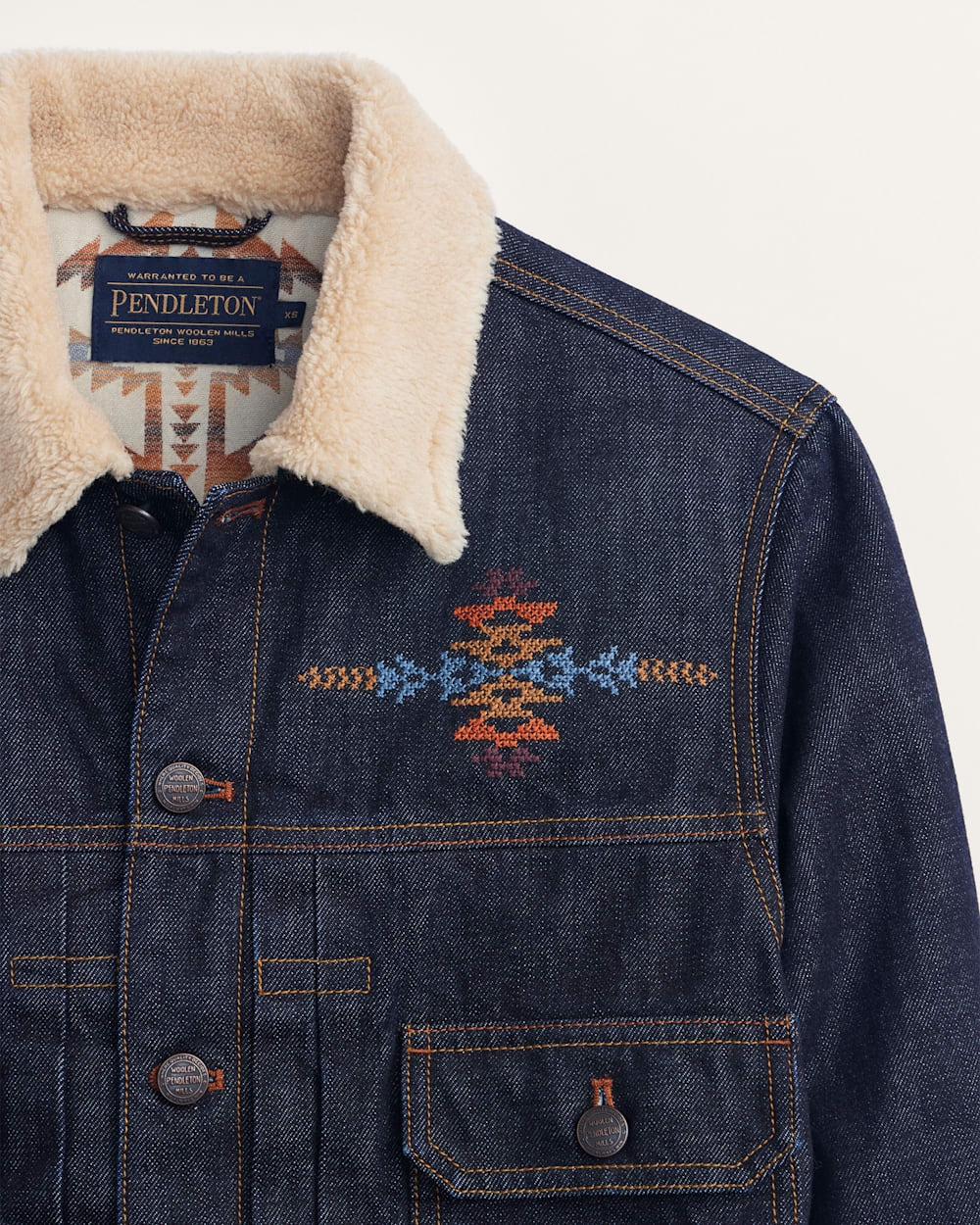 ALTERNATE VIEW OF UNISEX PENDLETON UK EMBROIDERED DENIM JACKET IN INDIGO image number 6