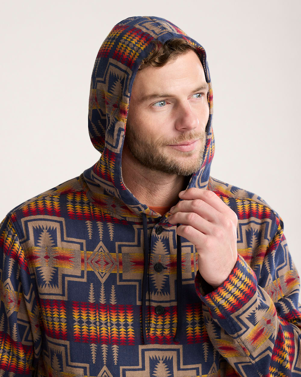 ALTERNATE VIEW OF MEN'S PENDLETON UK HARDING CHAMOIS HOODIE IN NAVY image number 4