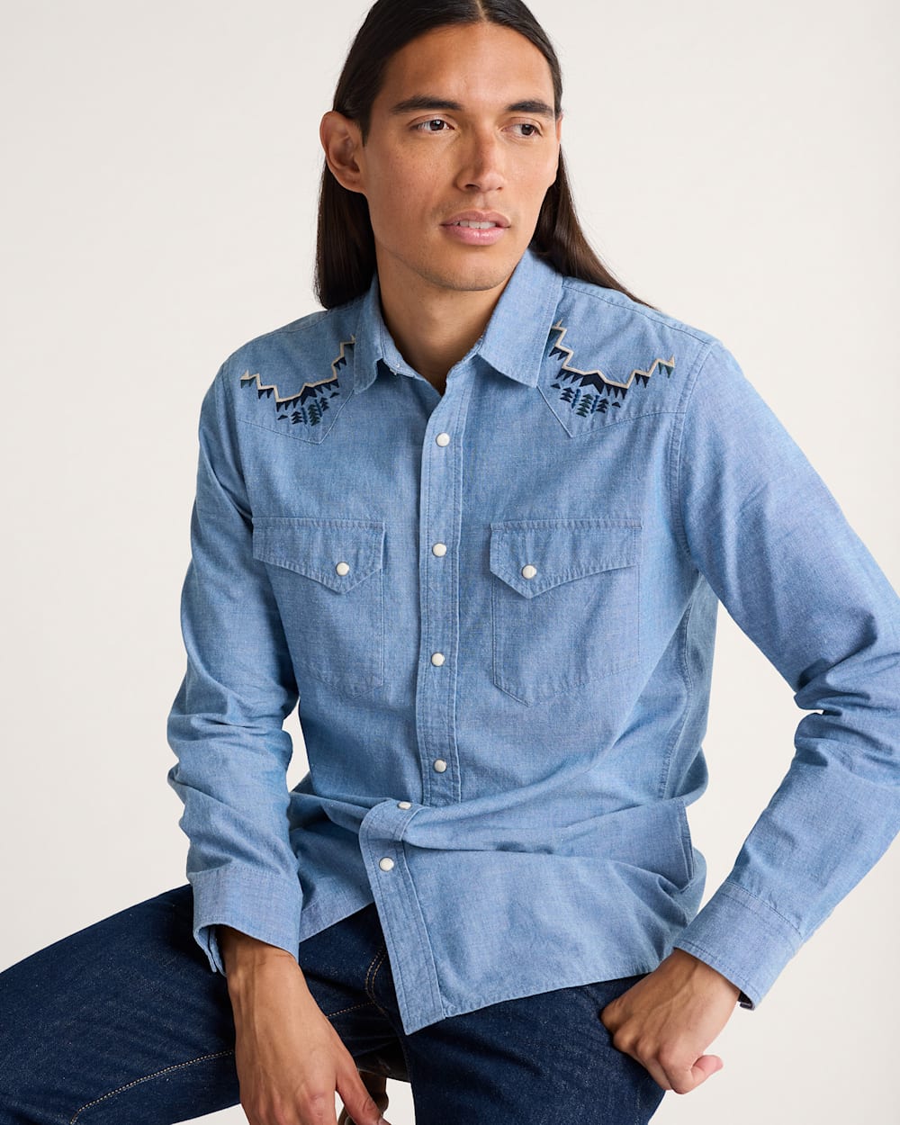 MEN'S HARDING EMBROIDERED CHAMBRAY GAMBLER SHIRT IN LIGHT BLUE/HARDING image number 1