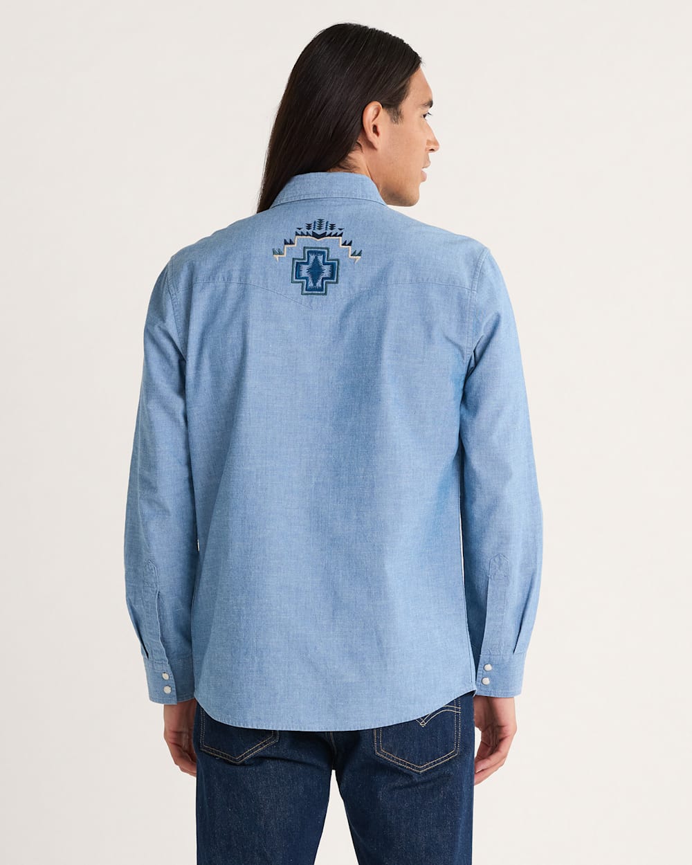 ALTERNATE VIEW OF MEN'S HARDING EMBROIDERED CHAMBRAY GAMBLER SHIRT IN LIGHT BLUE/HARDING image number 2