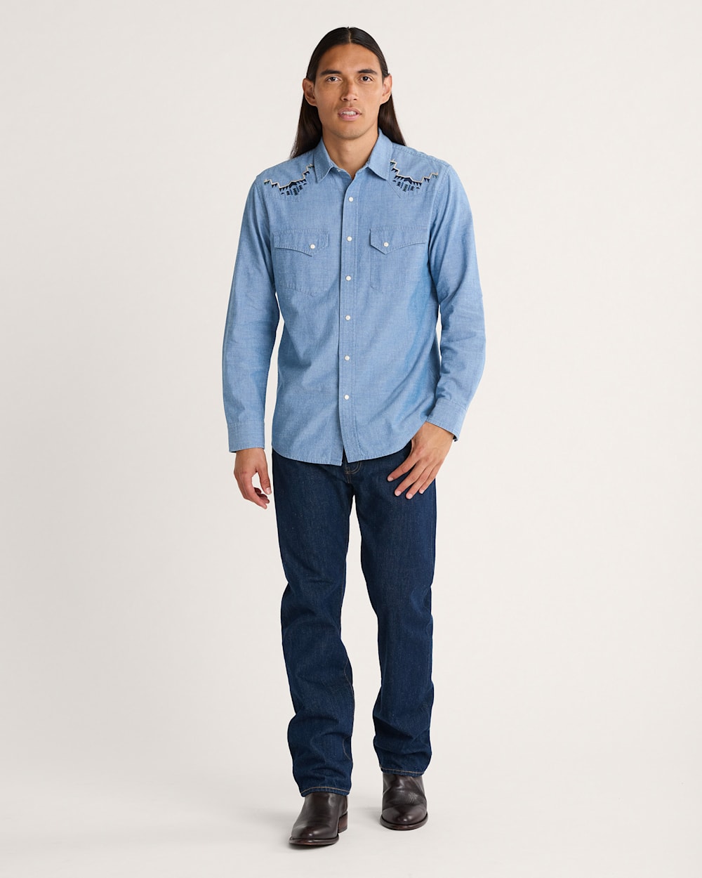 ALTERNATE VIEW OF MEN'S HARDING EMBROIDERED CHAMBRAY GAMBLER SHIRT IN LIGHT BLUE/HARDING image number 4