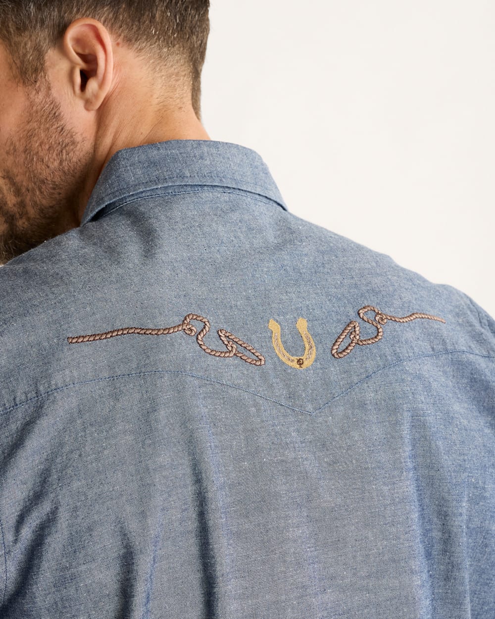 ALTERNATE VIEW OF MEN'S RODEO EMBROIDERED CHAMBRAY GAMBLER SHIRT IN DARK BLUE/RODEO image number 4