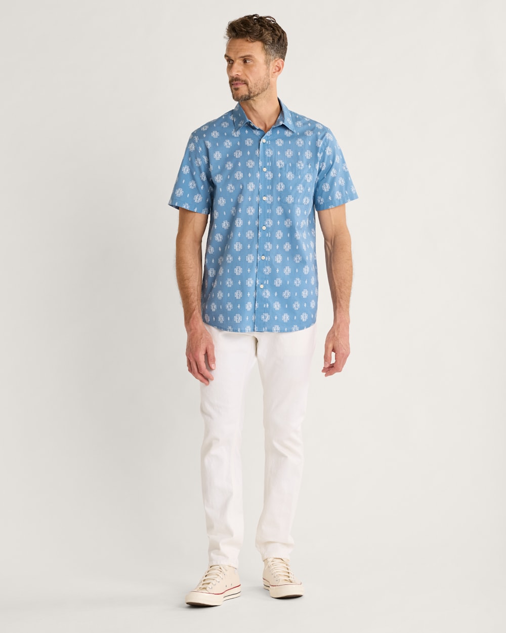 ALTERNATE VIEW OF MEN'S SHORELINE COTTON SHIRT IN BLUE HARDING image number 4
