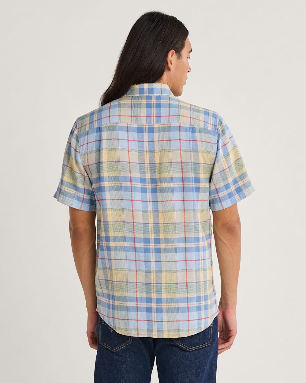 ALTERNATE VIEW OF MEN'S PLAID SHORELINE LINEN SHIRT IN BLUE MULTI image number 2