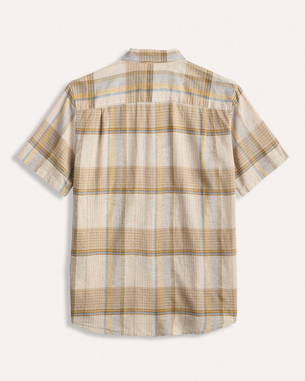 ALTERNATE VIEW OF MEN'S SHORT-SLEEVE PLAID SHORELINE LINEN SHIRT IN ECRU/TAN/BLUE image number 2