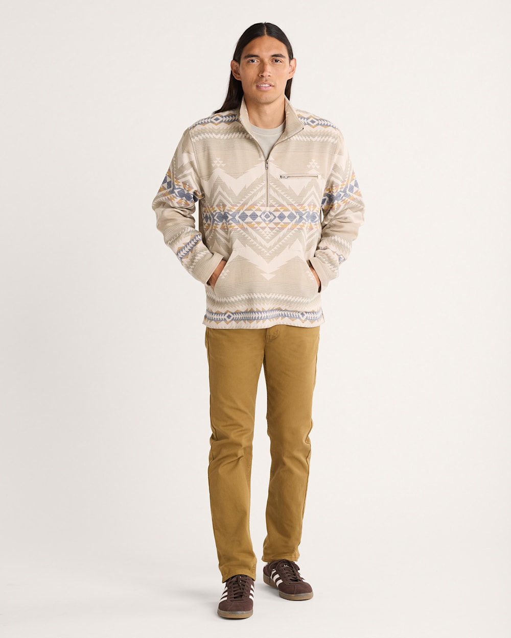 ALTERNATE VIEW OF MEN'S DOUBLESOFT DOVER QUARTER ZIP IN TAUPE CASCADIA image number 4