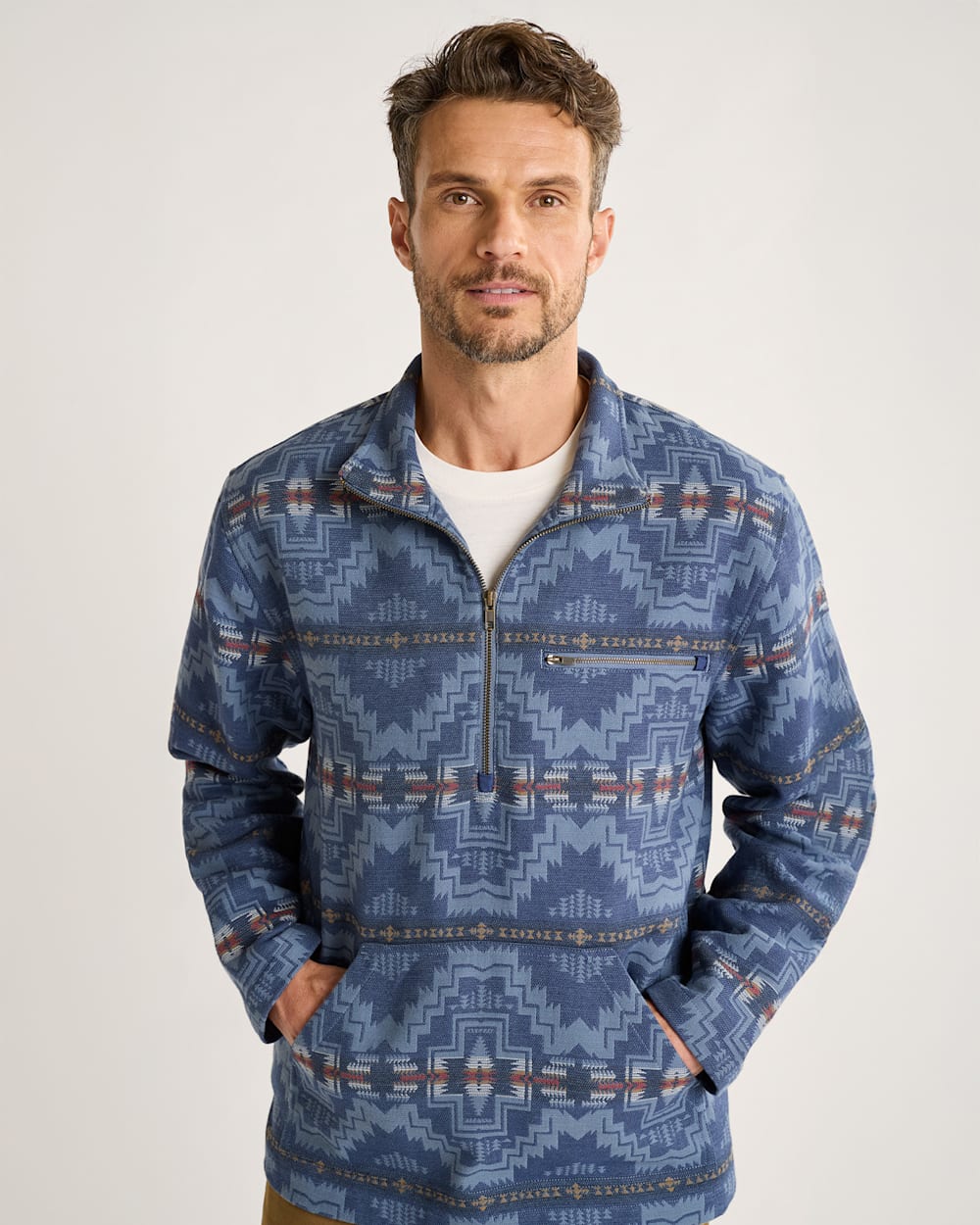 MEN'S DOUBLESOFT DOVER QUARTER ZIP IN NAVY HARDING STAR image number 1