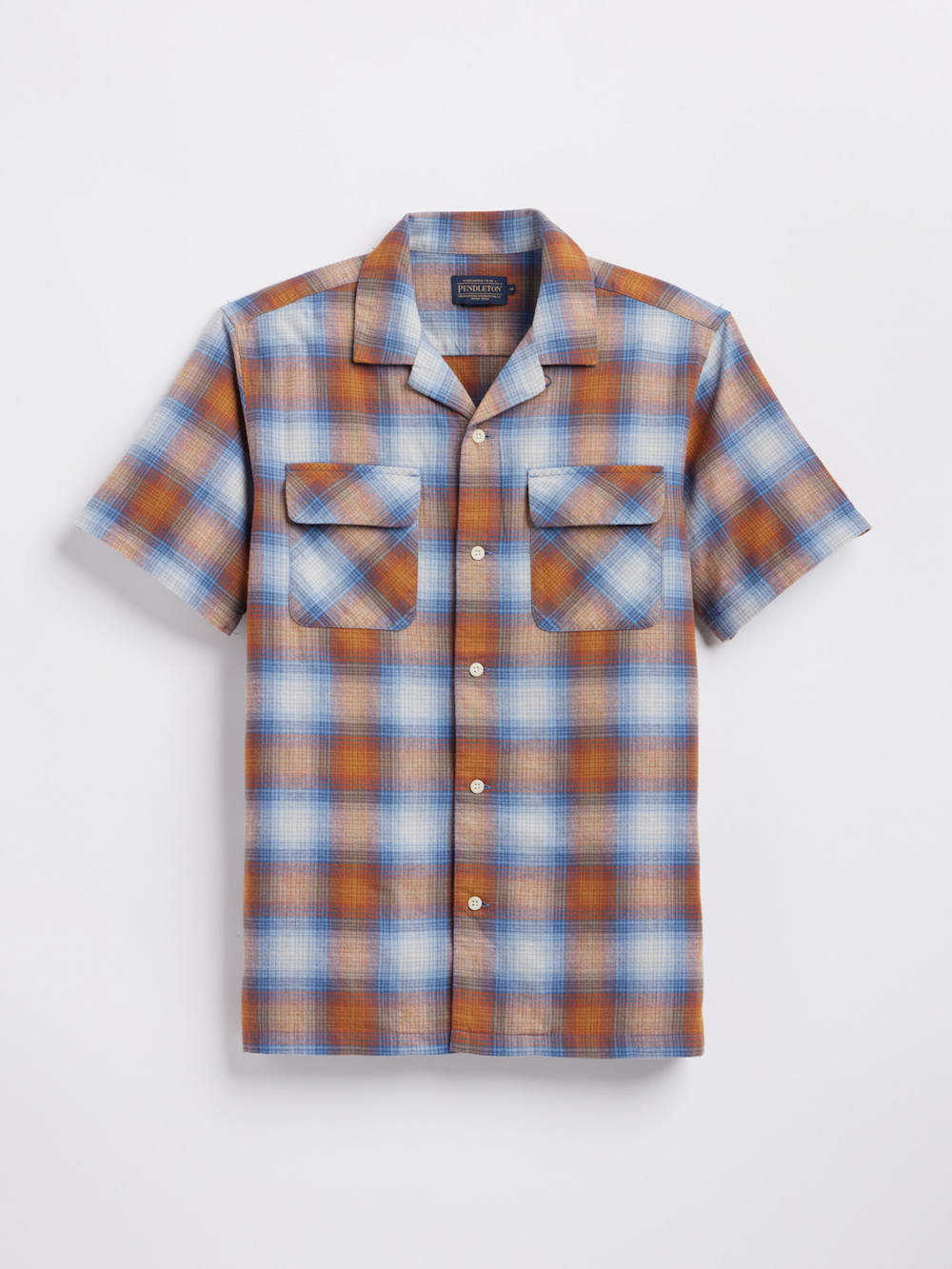 MEN'S SHORT-SLEEVE PLAID COTTON BOARD SHIRT IN OCHRE/BLUE PLAID image number 1