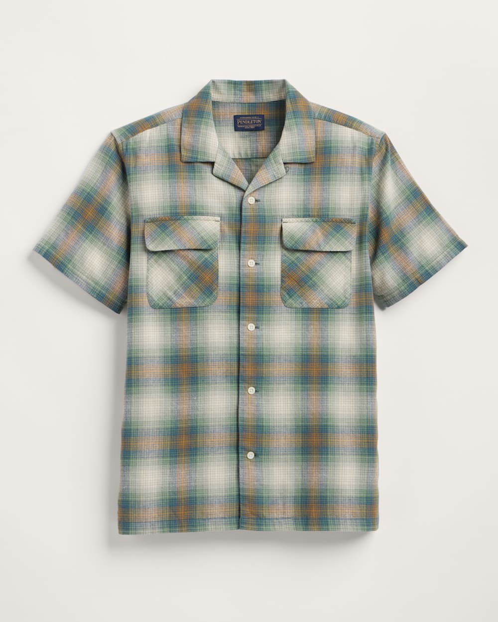 MEN'S SHORT-SLEEVE PLAID COTTON BOARD SHIRT IN GREEN/GOLD PLAID image number 1