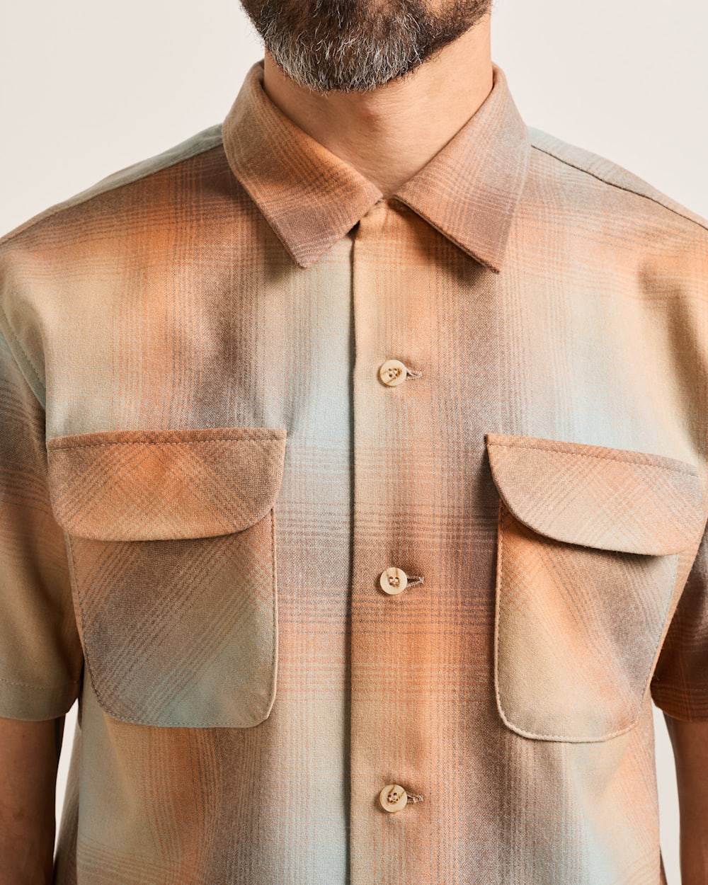 ALTERNATE VIEW OF MEN'S SHORT-SLEEVE PLAID BOARD SHIRT IN TAN/ORANGE OMBRE image number 3