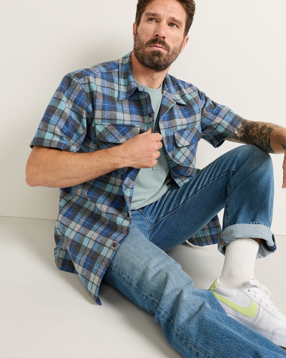 MEN'S SHORT-SLEEVE PLAID BOARD SHIRT IN BLUE ORIGINAL SURF PLAID image number 1