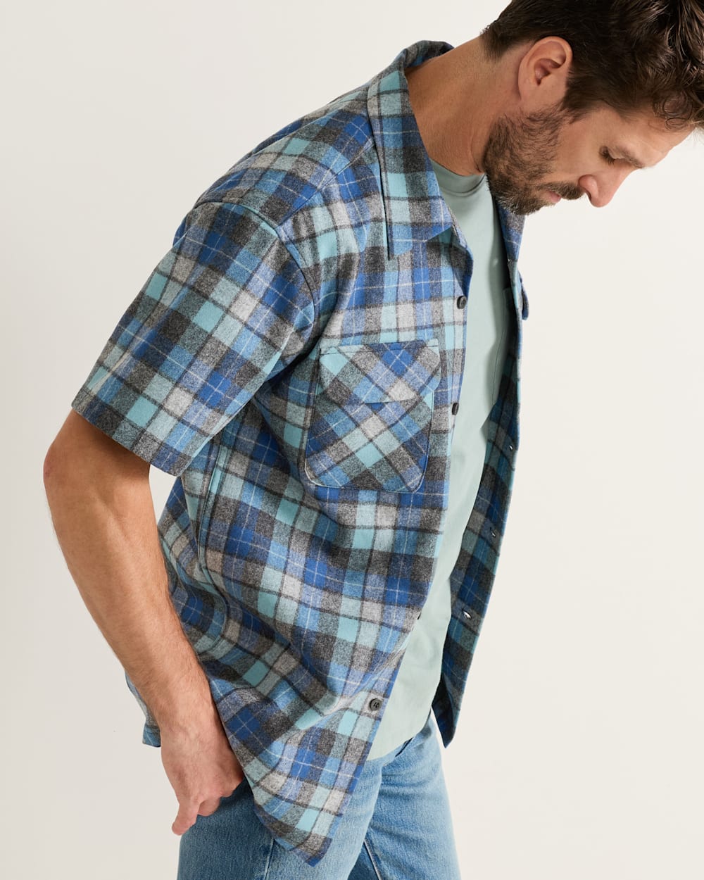ALTERNATE VIEW OF MEN'S SHORT-SLEEVE PLAID BOARD SHIRT IN BLUE ORIGINAL SURF PLAID image number 3