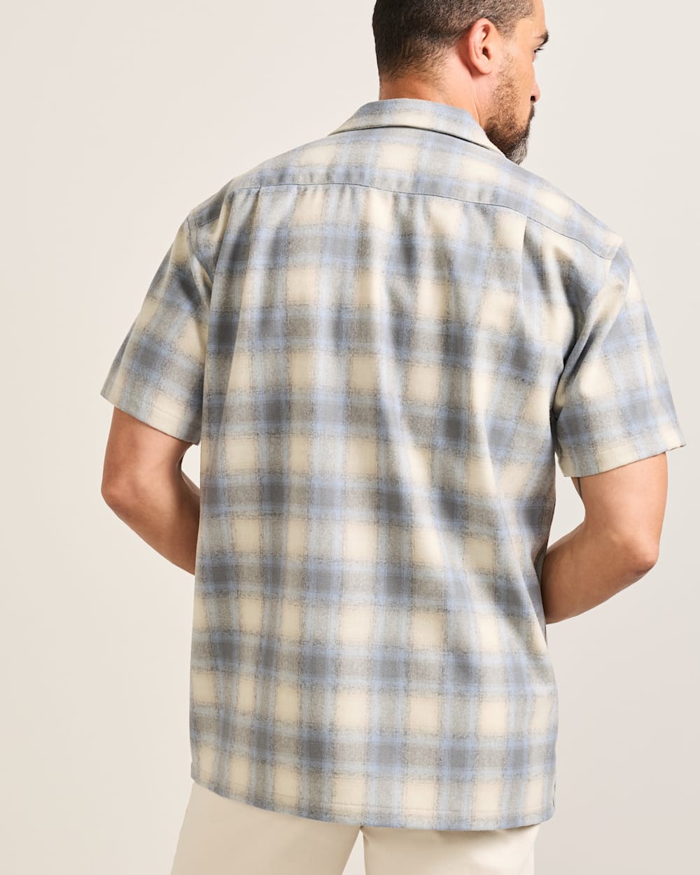 ALTERNATE VIEW OF MEN'S SHORT-SLEEVE PLAID BOARD SHIRT IN TAN/BLUE/GREY OMBRE image number 2