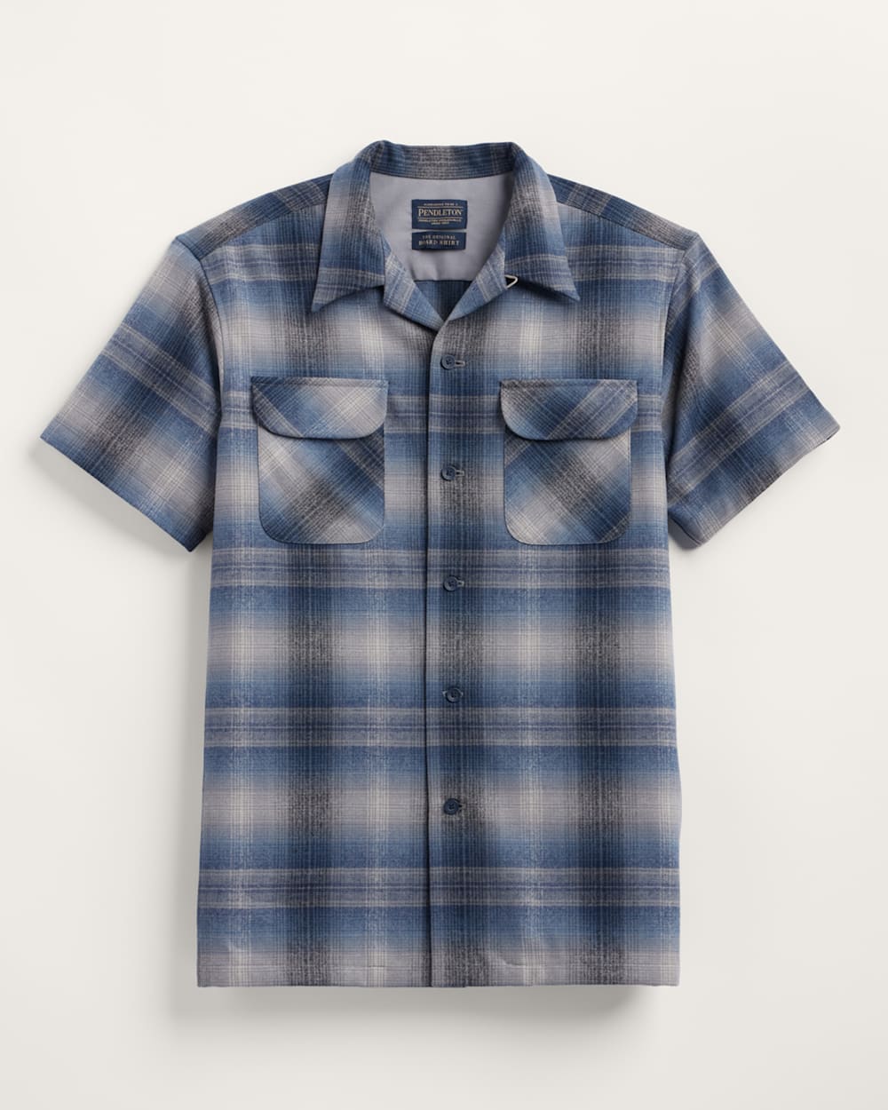 ALTERNATE VIEW OF MEN'S SHORT-SLEEVE PLAID BOARD SHIRT IN GREY/NAVY OMBRE image number 5