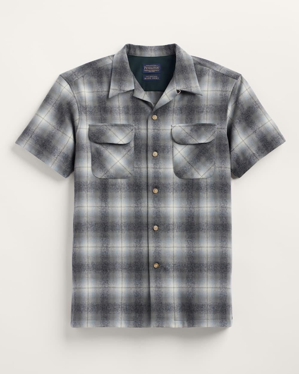 ALTERNATE VIEW OF MEN'S SHORT-SLEEVE PLAID BOARD SHIRT IN OXFORD MIX/GREEN OMBRE image number 5