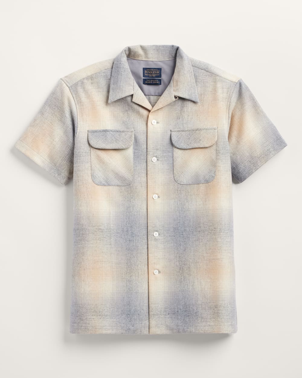 ALTERNATE VIEW OF MEN'S SHORT-SLEEVE PLAID BOARD SHIRT IN TAN/GREY MIX OMBRE image number 5