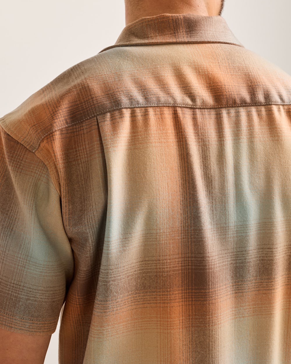ALTERNATE VIEW OF MEN'S SHORT-SLEEVE PLAID BOARD SHIRT IN TAN/ORANGE OMBRE image number 5