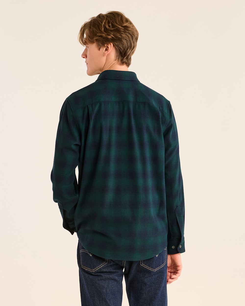 ALTERNATE VIEW OF MEN'S PLAID MERINO LODGE SHIRT IN GREEN/NAVY image number 3