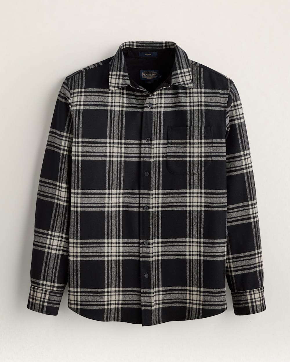 MEN'S PLAID MERINO LODGE SHIRT IN BLACK/IVORY TARTAN image number 1