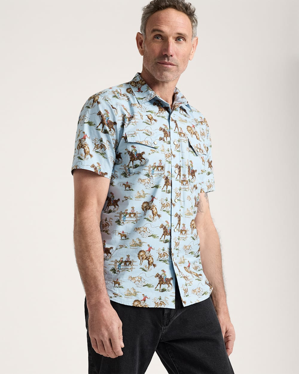 MEN'S LARAMIE SNAP-FRONT SHIRT IN BLUE WILD HORSES image number 1