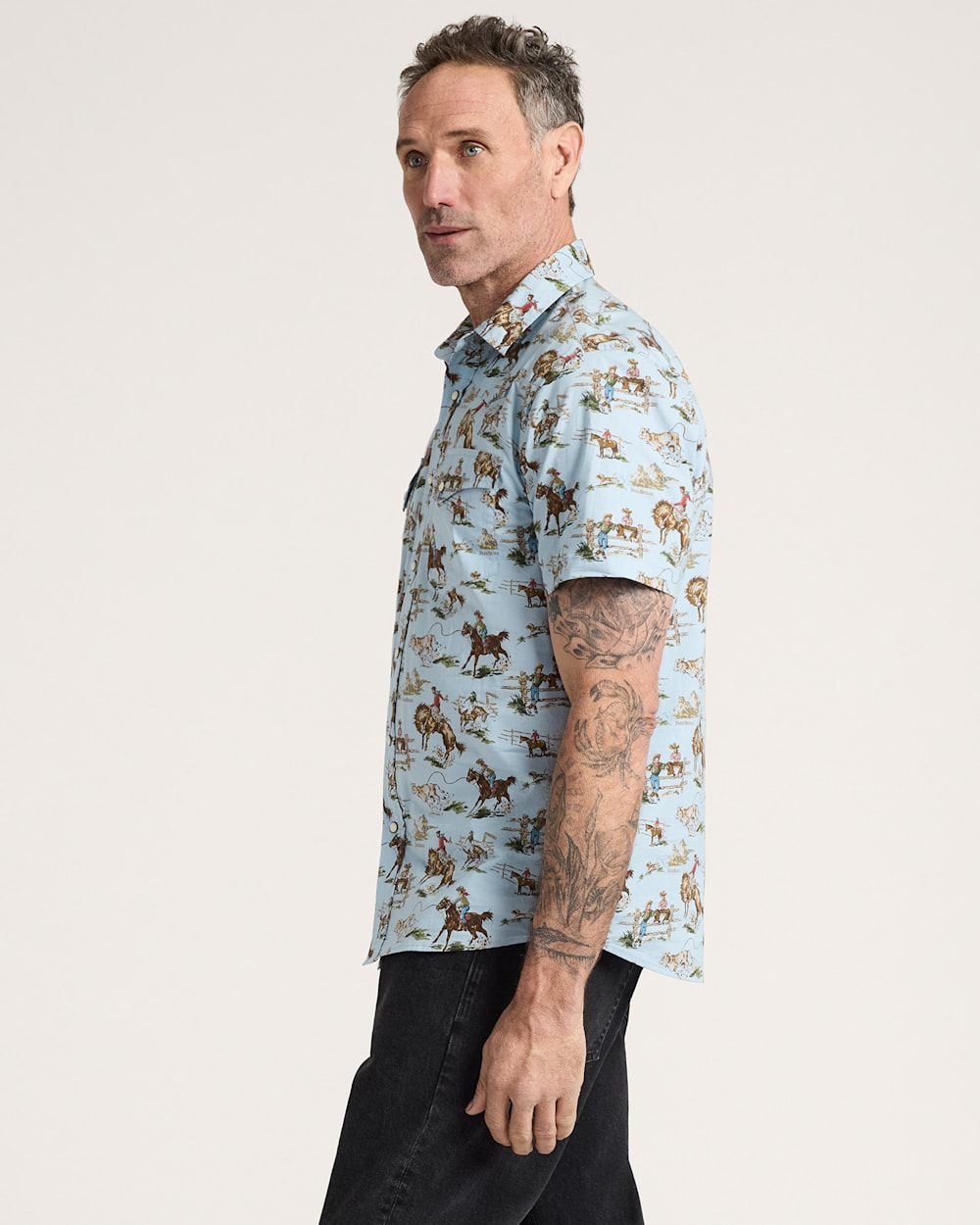 ALTERNATE VIEW OF MEN'S LARAMIE SNAP-FRONT SHIRT IN BLUE WILD HORSES image number 3