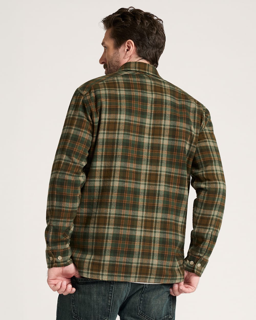 ALTERNATE VIEW OF PLAID COTTON FREMONT FLANNEL SHIRT IN OLIVE RUST PLAID image number 2