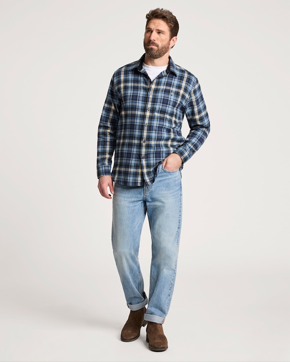 ALTERNATE VIEW OF MEN'S PLAID COTTON FREMONT FLANNEL SHIRT IN DENIM MULTI PLAID image number 6