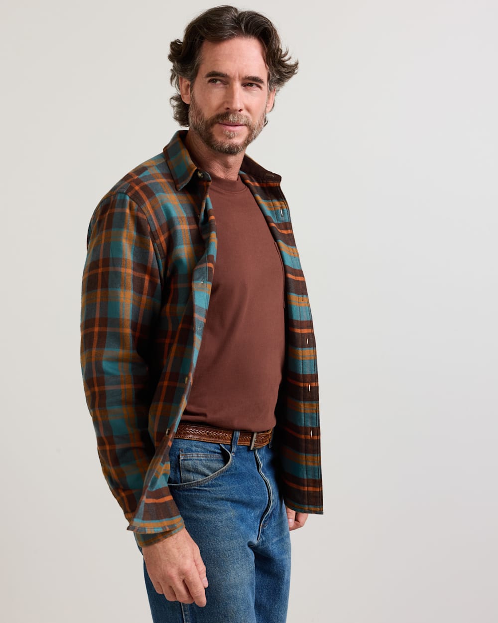 MEN'S PLAID COTTON FREMONT FLANNEL SHIRT IN SEA BLUE/BROWN image number 1