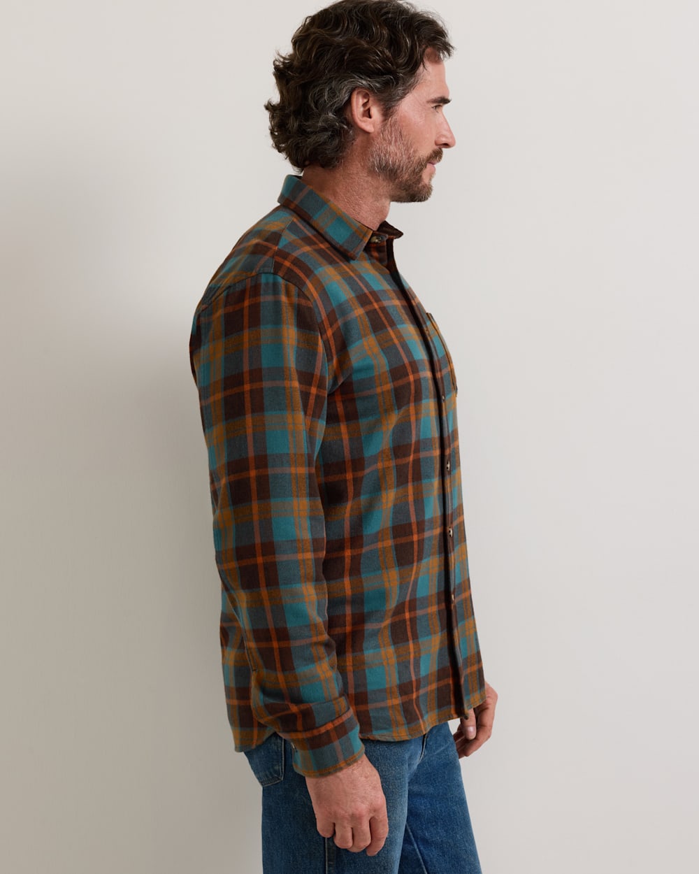 ALTERNATE VIEW OF MEN'S PLAID COTTON FREMONT FLANNEL SHIRT IN SEA BLUE/BROWN image number 4