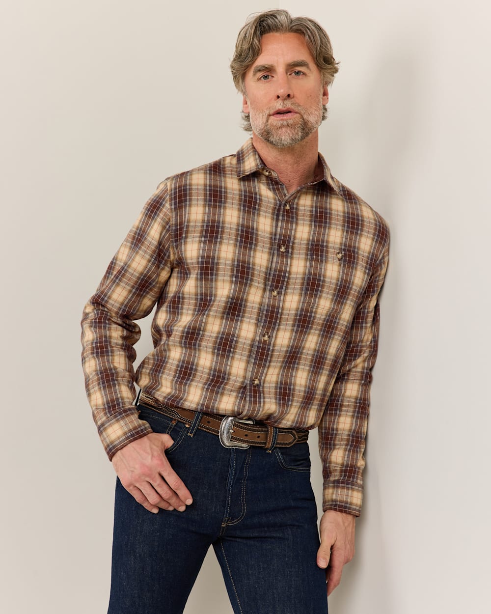 MEN'S PLAID COTTON FREMONT FLANNEL SHIRT IN TAN MULTI image number 1