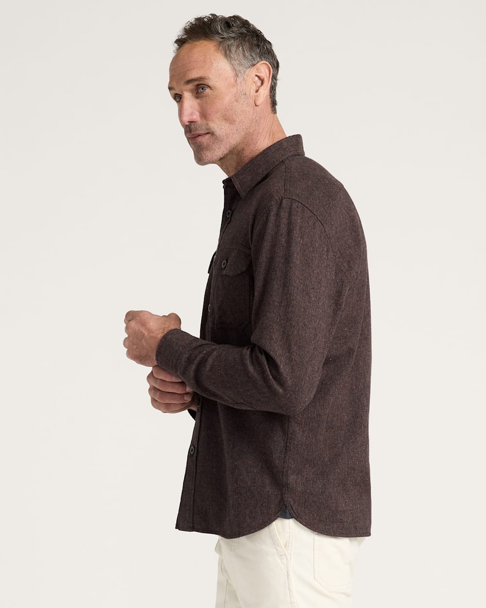ALTERNATE VIEW OF MEN'S BURNSIDE COTTON FLANNEL SHIRT IN BROWN HEATHER image number 3