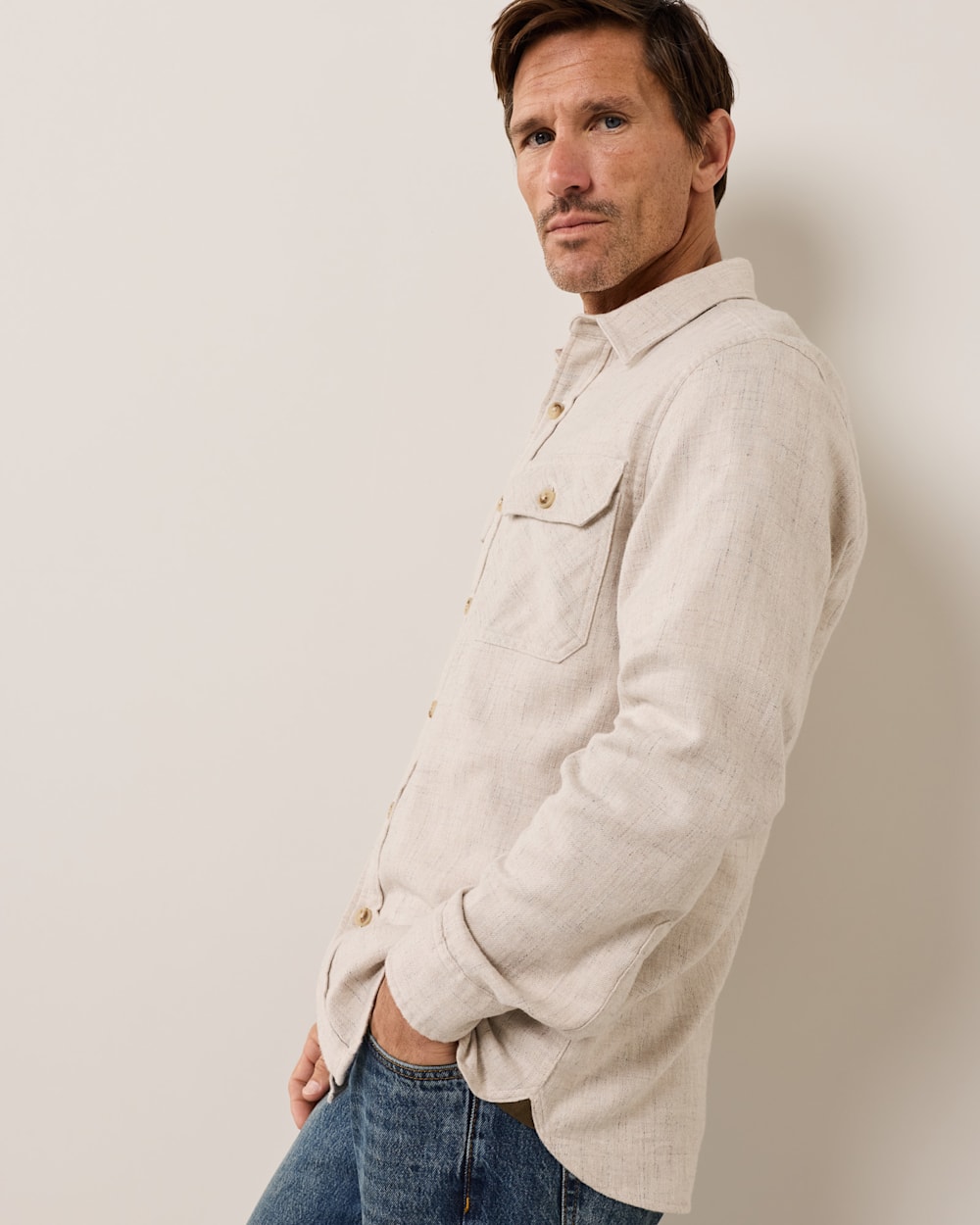 ALTERNATE VIEW OF MEN'S BURNSIDE COTTON FLANNEL SHIRT IN ECRU DONEGAL HEATHER image number 3