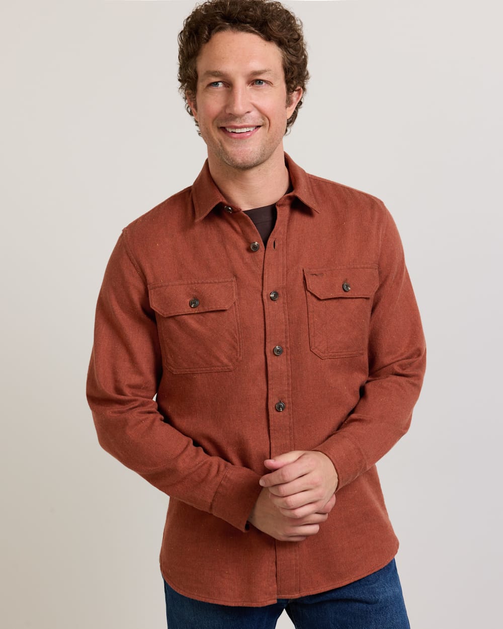ALTERNATE VIEW OF MEN'S BURNSIDE COTTON FLANNEL SHIRT IN RED DONEGAL HEATHER image number 3