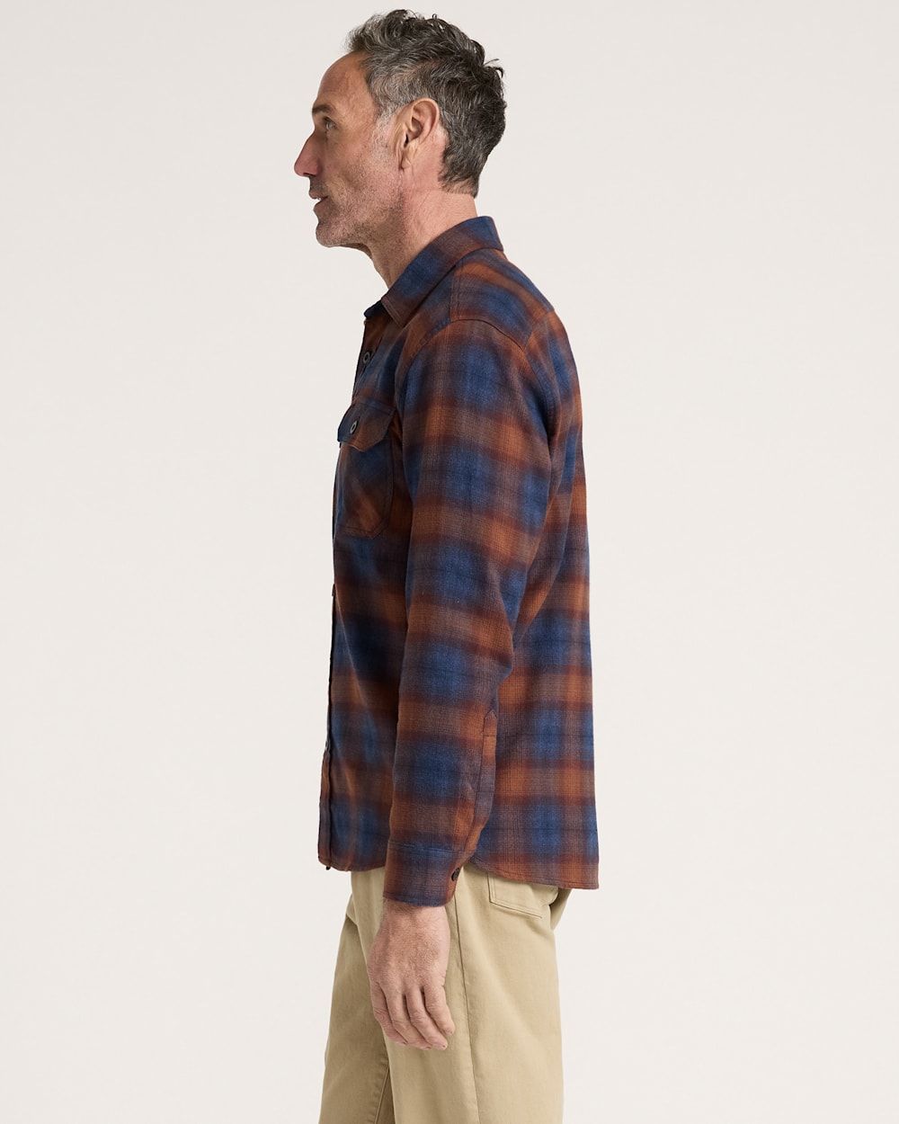 ALTERNATE VIEW OF MEN'S PLAID BURNSIDE COTTON FLANNEL SHIRT IN NAVY/BRICK PLAID image number 3